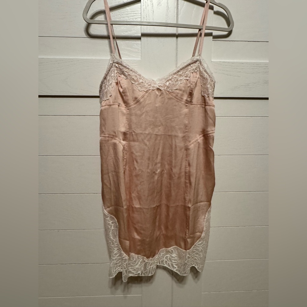 Intimately Free Pink White Chemise with Lace Trim